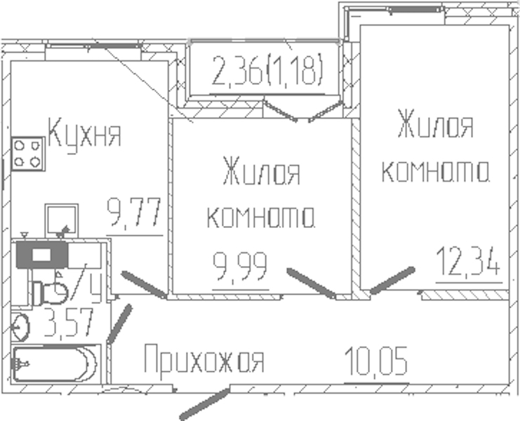 2-комнатная квартира 46.9 м², 4/6 эт., ЖК «SERTOLOVO PARK»